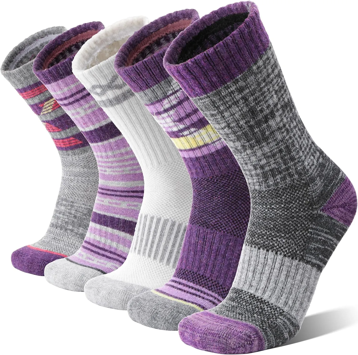 5 Pairs Merino Wool Hiking Socks Thermal Winter Warm Moisture Wicking Cushion Outdoor Socks for Women & Men