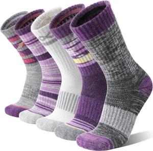 5 Pairs Merino Wool Hiking Socks Thermal Winter Warm Moisture Wicking Cushion Outdoor Socks for Women & Men