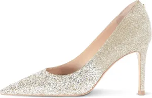 7or9 Gold Heels for Women Comfortable Air-Touch Foam Glitter White Heels Bridal Prom Heels Pointed Toe Stiletto High Heels 3.54"
