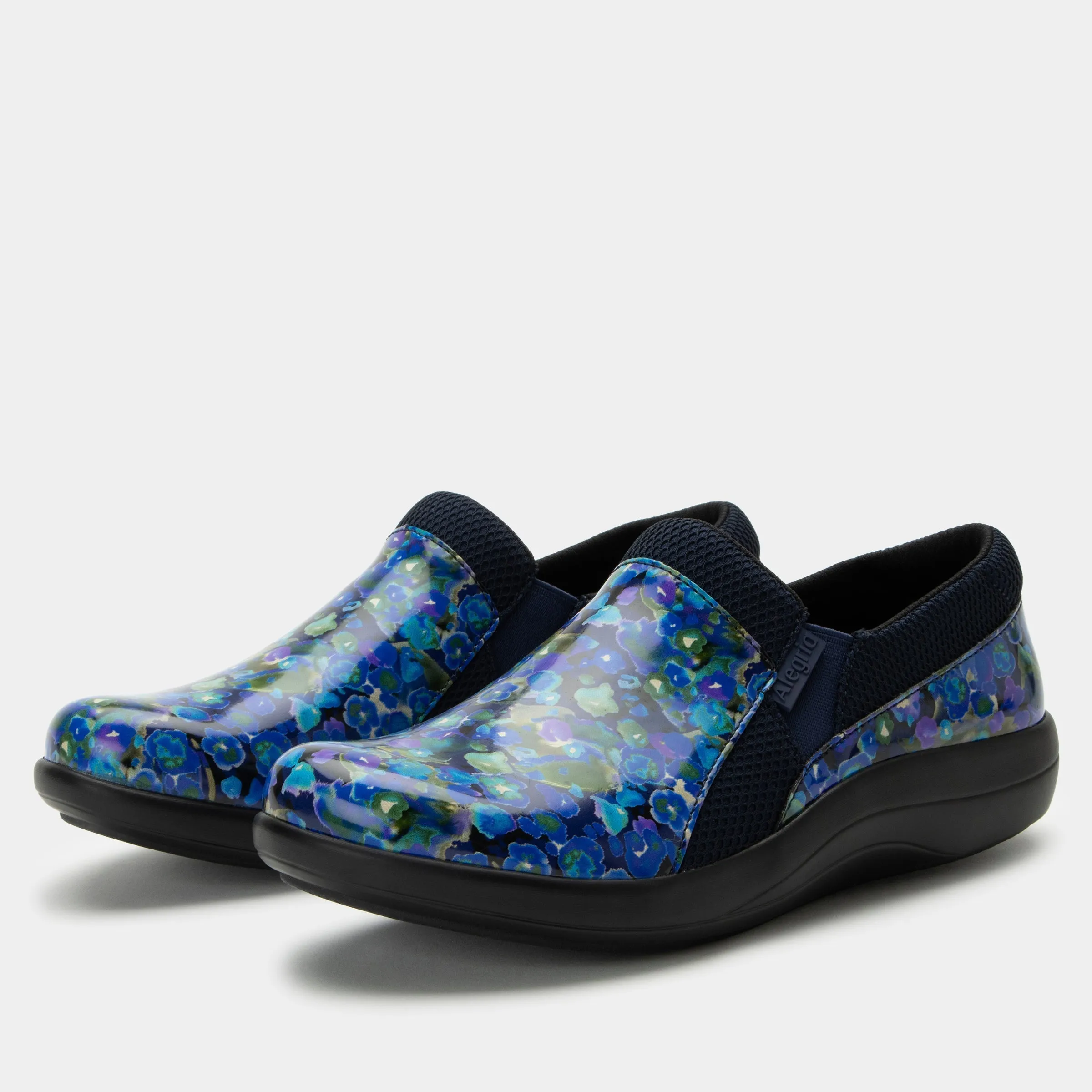 Alegria Duette in Navy Swirl Wind, Swirl Wind Brown, Blue Steel & Black Flourish in Wide Widths