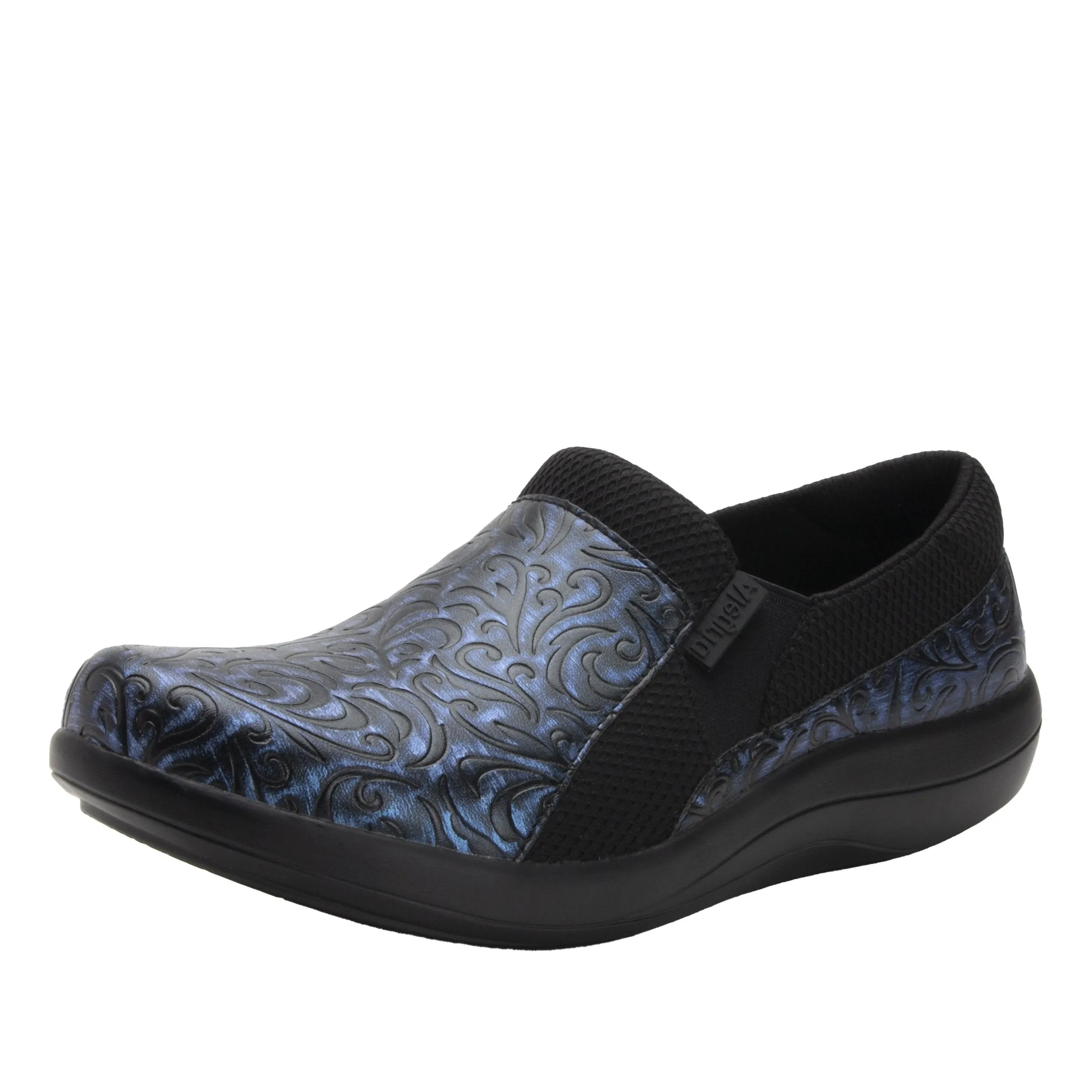 Alegria Duette in Navy Swirl Wind, Swirl Wind Brown, Blue Steel & Black Flourish in Wide Widths