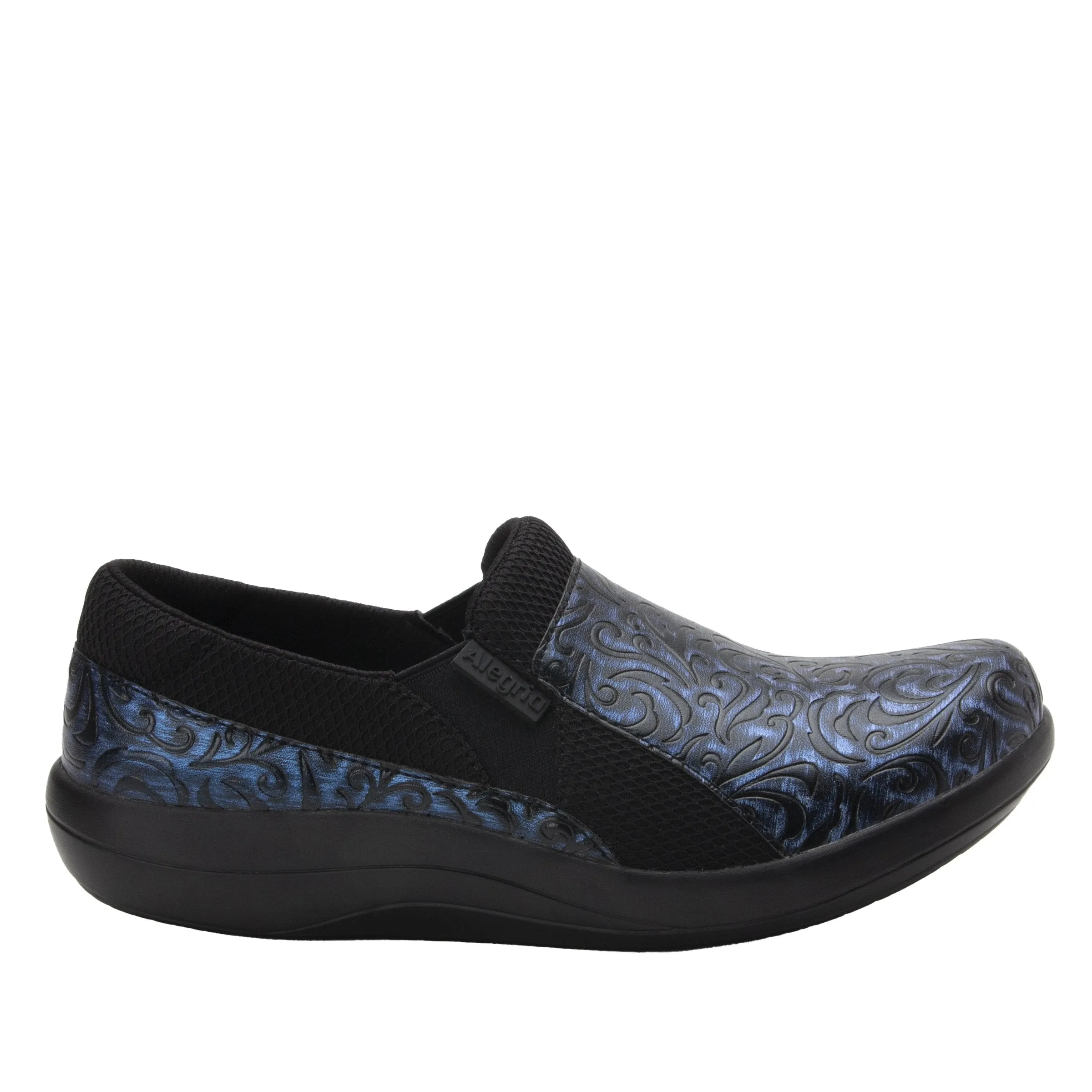 Alegria Duette in Navy Swirl Wind, Swirl Wind Brown, Blue Steel & Black Flourish in Wide Widths