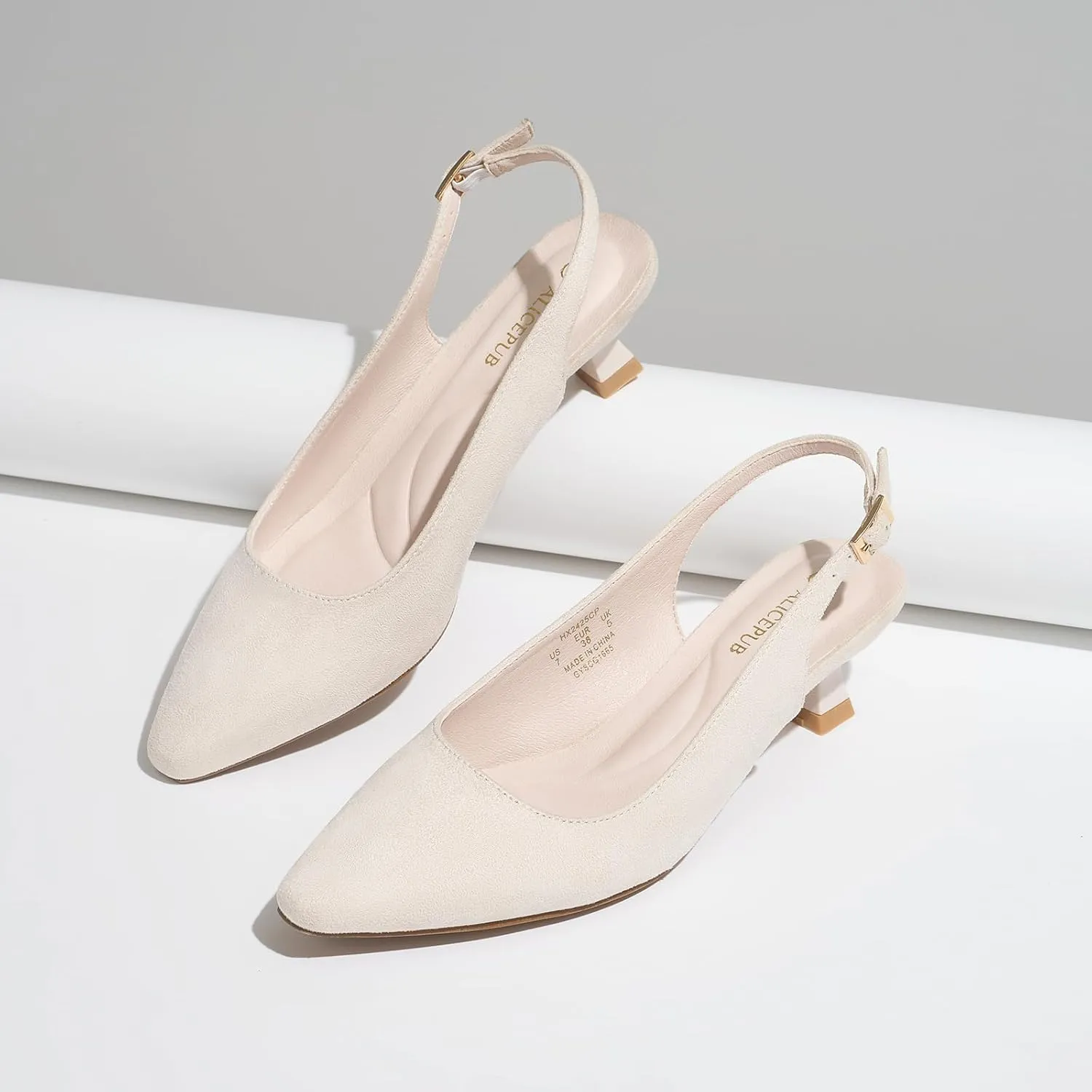 ALICEPUB Women's Slingback Kitten Heels - Closed Pointed Toe Low Heels Comfortable Dress Shoes for Wedding, Bridal, Business, Office, Work, Casual Pumps