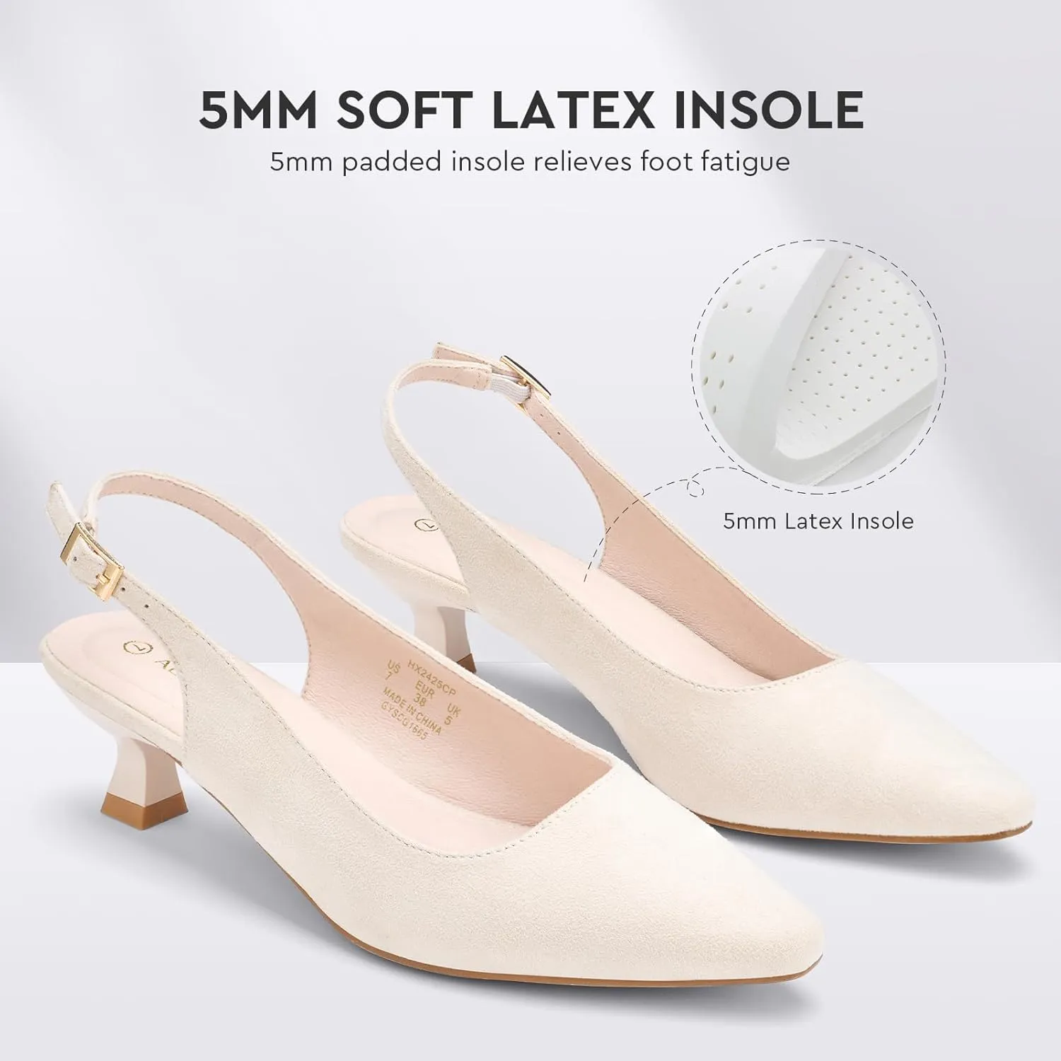 ALICEPUB Women's Slingback Kitten Heels - Closed Pointed Toe Low Heels Comfortable Dress Shoes for Wedding, Bridal, Business, Office, Work, Casual Pumps