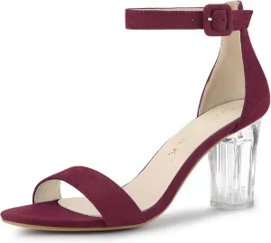 Allegra K Women's Ankle Strap Clear Heel Chunky Heels Sandals