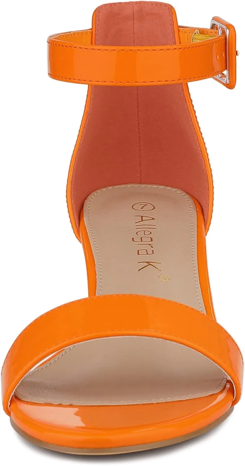 Allegra K Women's Block Low Heels Ankle Strap Sandals
