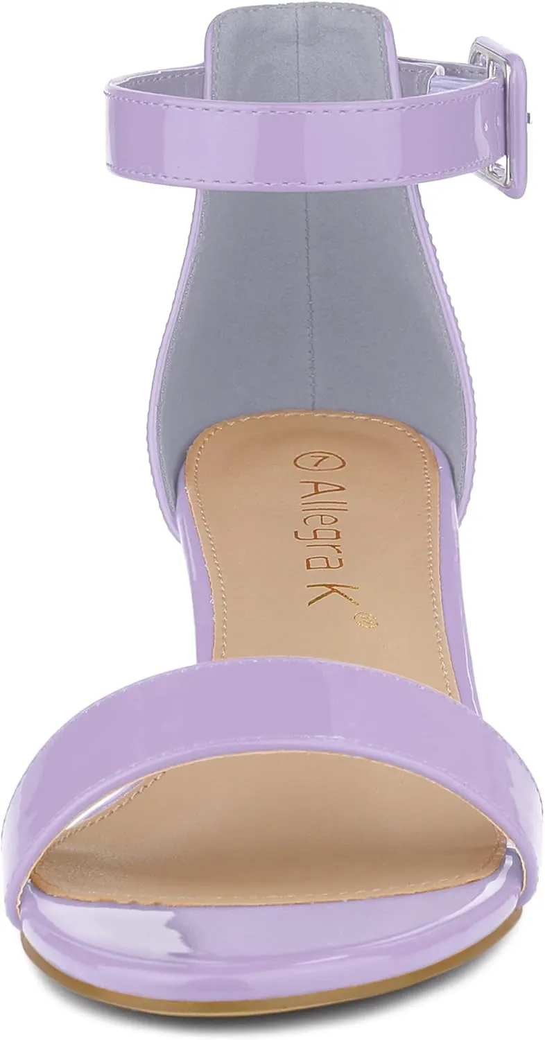 Allegra K Women's Block Low Heels Ankle Strap Sandals