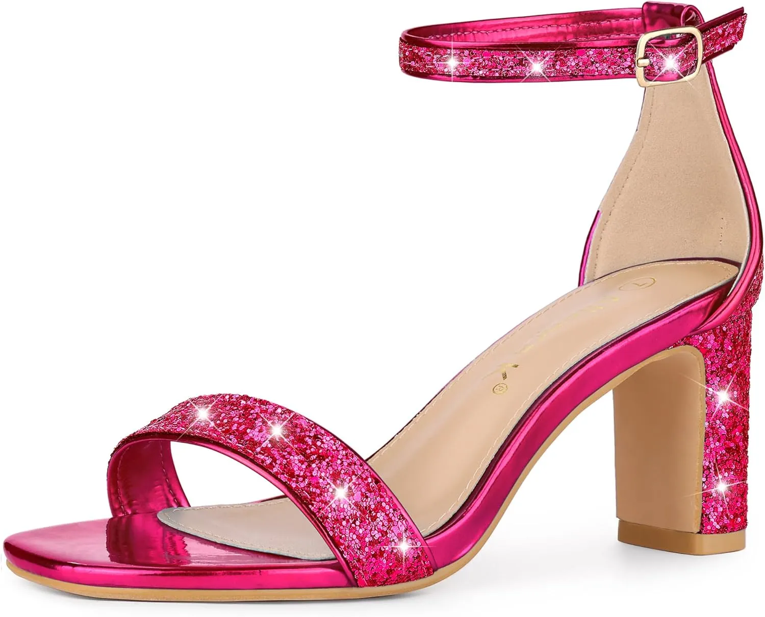 Allegra K Women's Glitter Ankle Strap Chunky Heeled Sandals