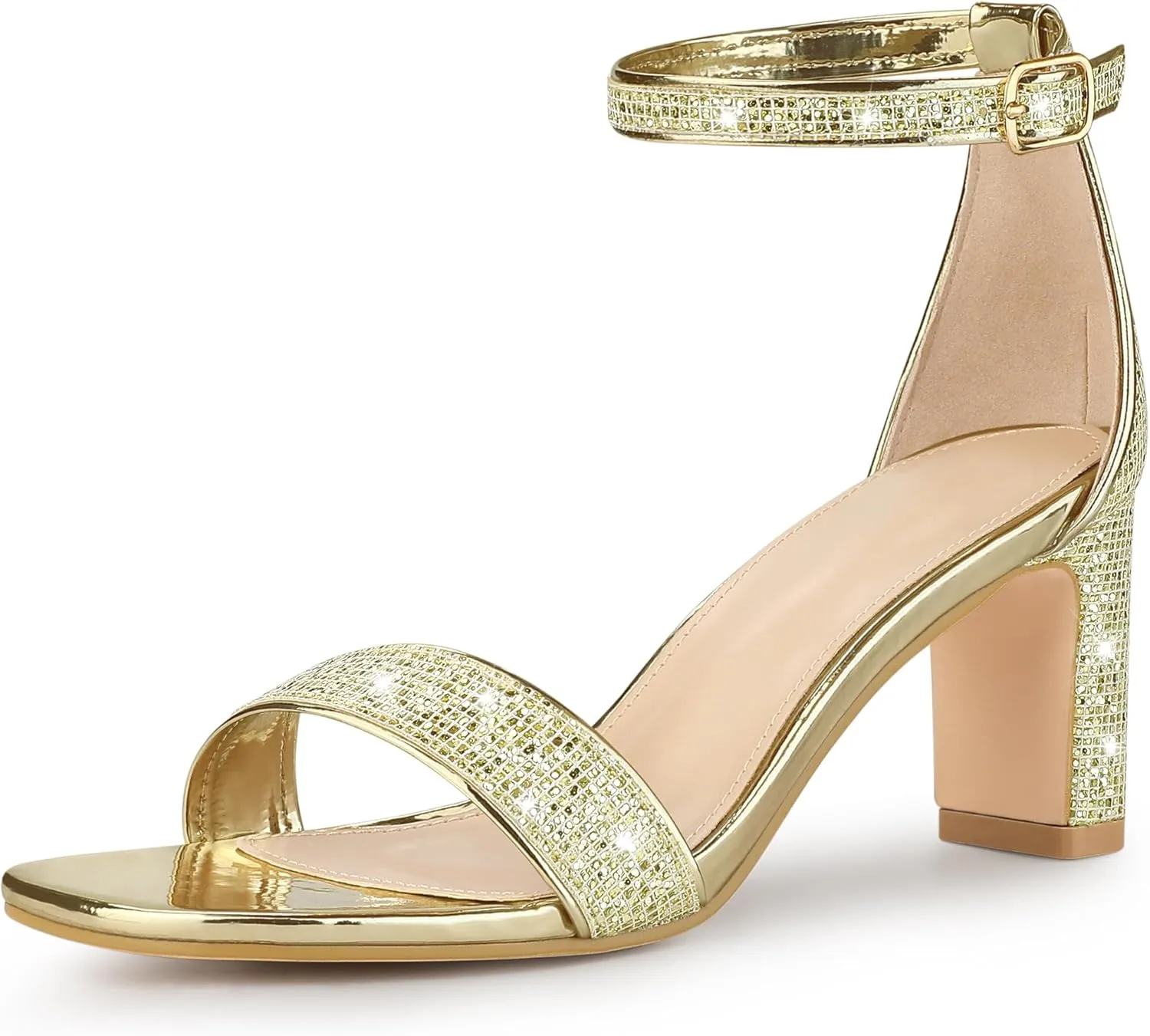 Allegra K Women's Glitter Ankle Strap Chunky Heeled Sandals