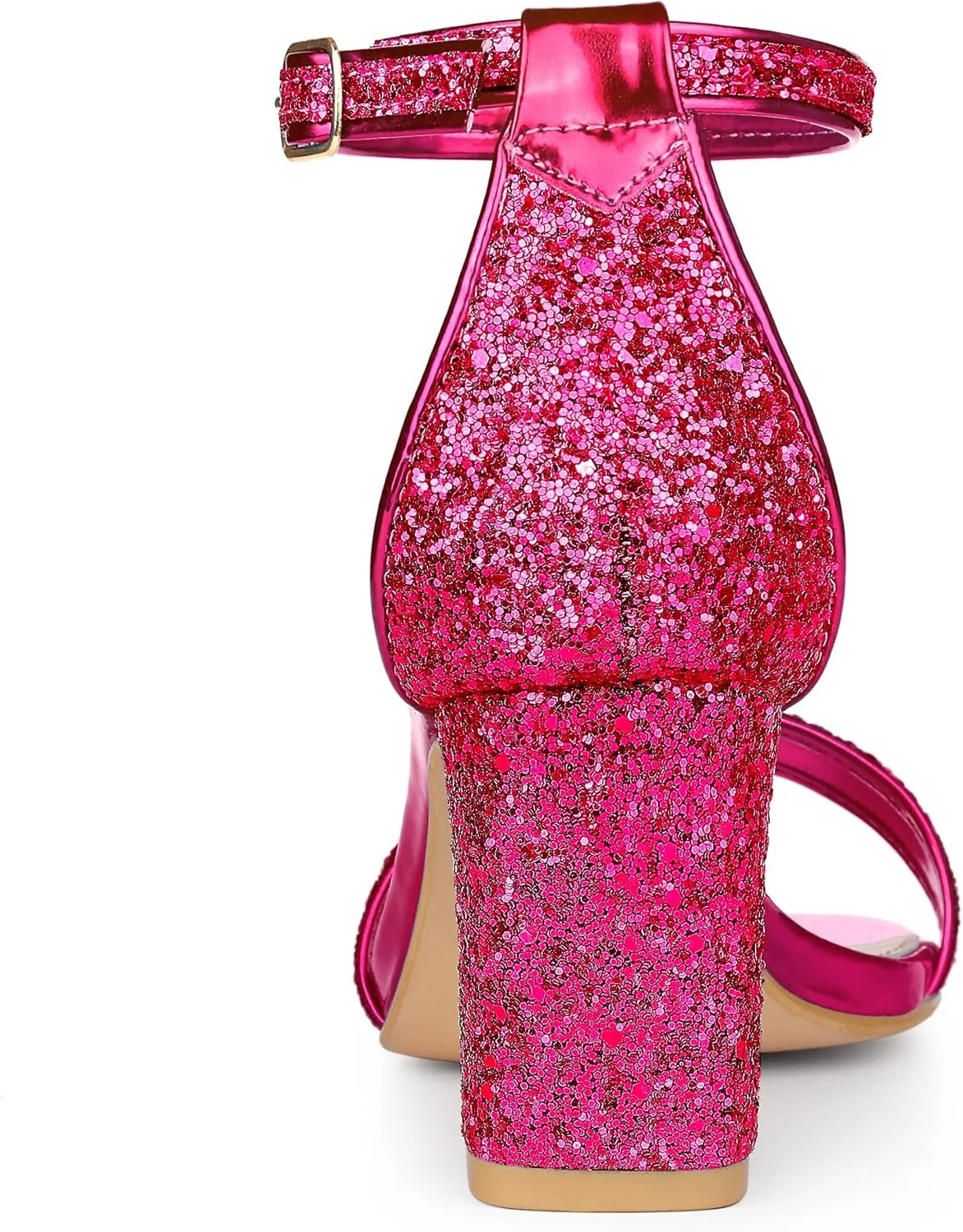Allegra K Women's Glitter Ankle Strap Chunky Heeled Sandals