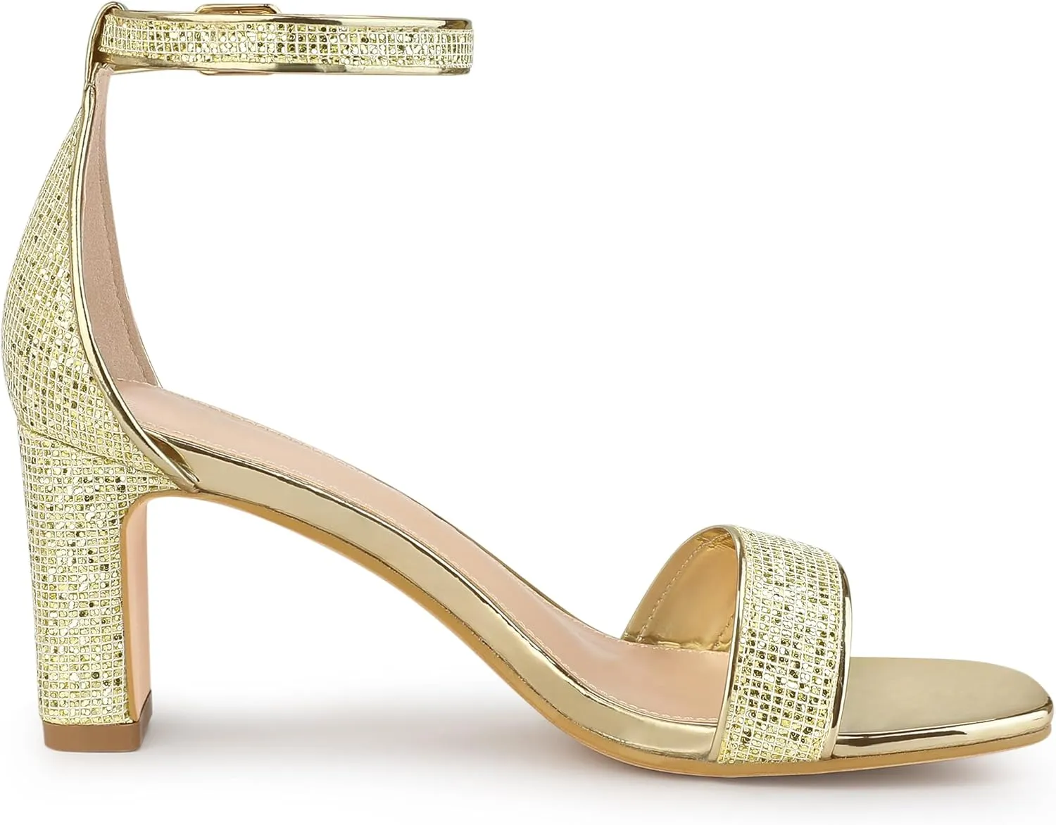 Allegra K Women's Glitter Ankle Strap Chunky Heeled Sandals