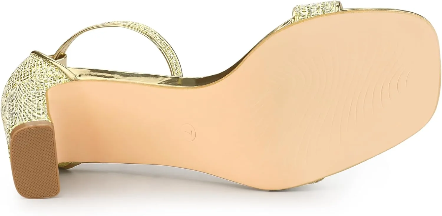 Allegra K Women's Glitter Ankle Strap Chunky Heeled Sandals