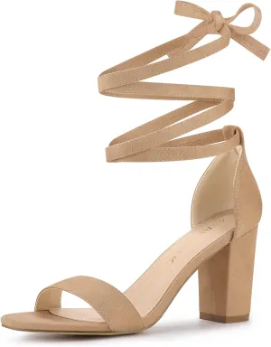 Allegra K Women's Lace Up and Ankle Strap Chunky Heel Sandals