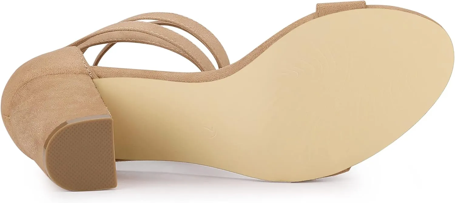 Allegra K Women's Lace Up and Ankle Strap Chunky Heel Sandals
