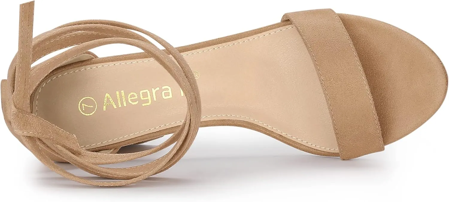 Allegra K Women's Lace Up and Ankle Strap Chunky Heel Sandals