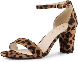 Allegra K Women's Open Toe Printed Ankle Strap Chunky High Heel Sandals