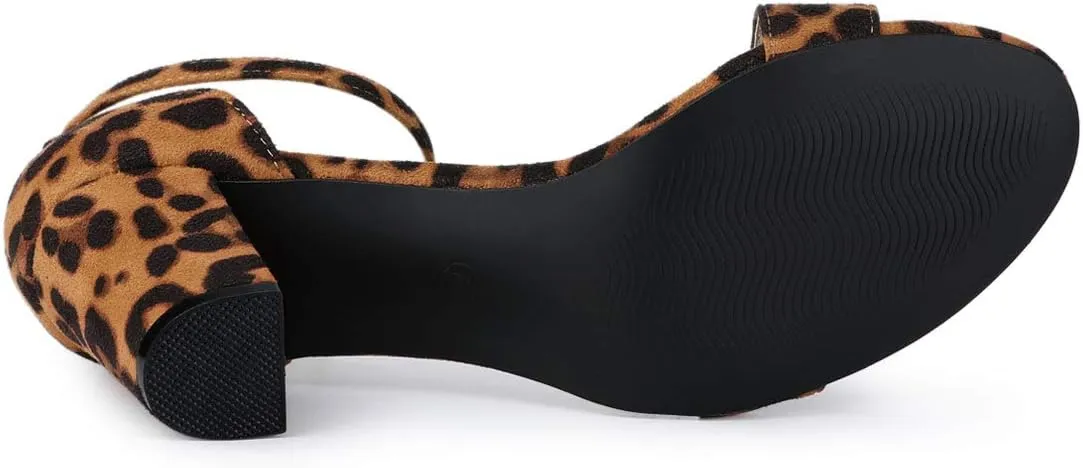 Allegra K Women's Open Toe Printed Ankle Strap Chunky High Heel Sandals