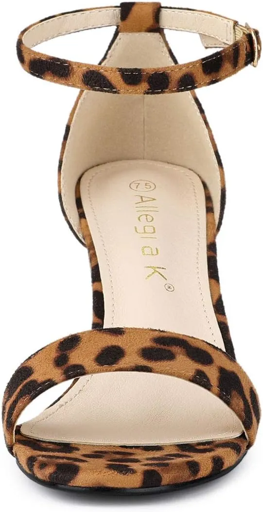Allegra K Women's Open Toe Printed Ankle Strap Chunky High Heel Sandals