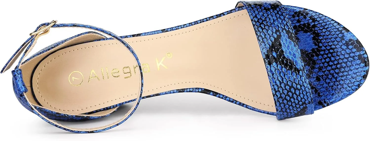 Allegra K Women's Snakeskin Heels Chunky Heels Ankle Strap Sandals