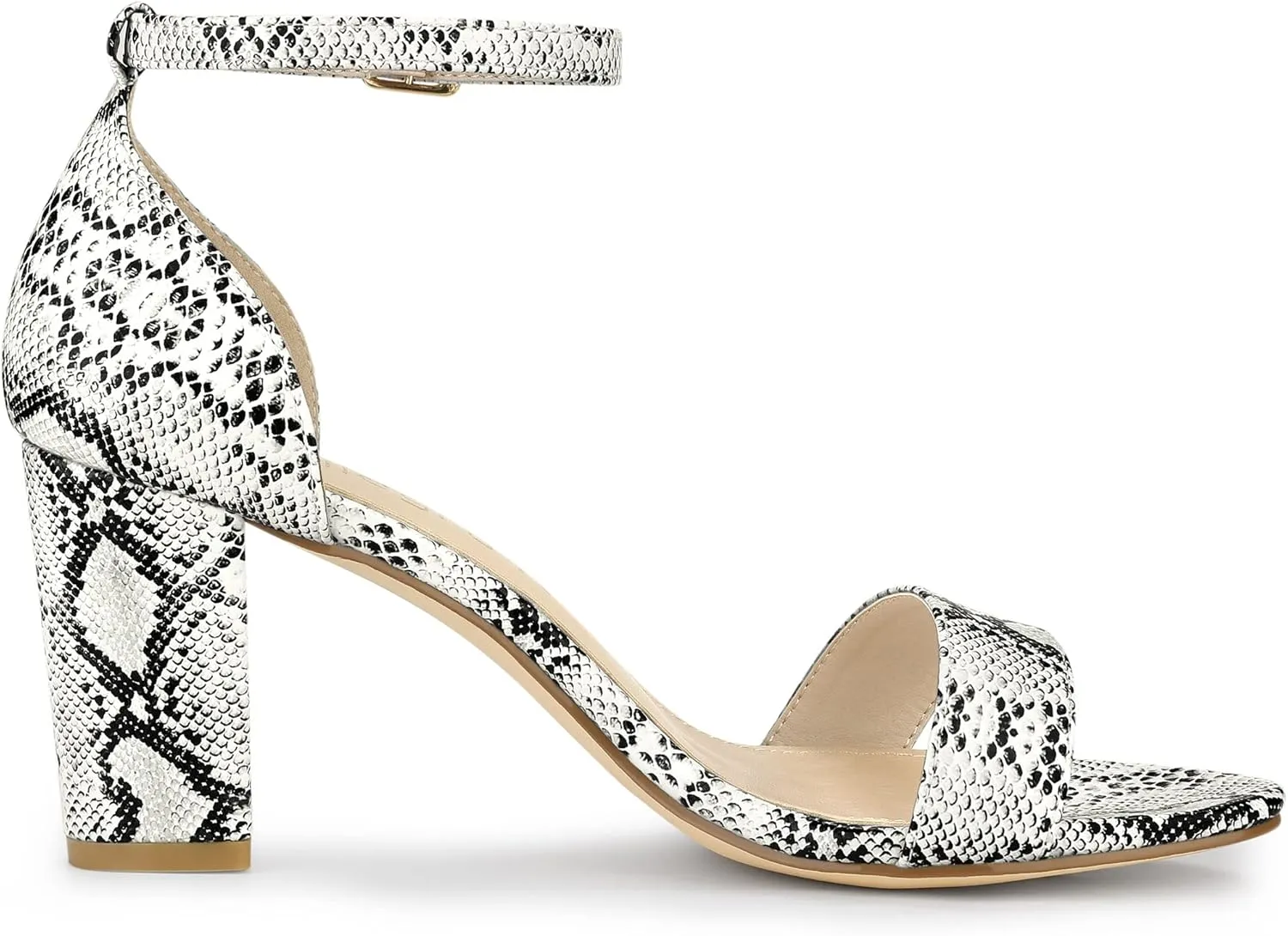 Allegra K Women's Snakeskin Heels Chunky Heels Ankle Strap Sandals