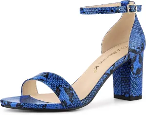 Allegra K Women's Snakeskin Heels Chunky Heels Ankle Strap Sandals