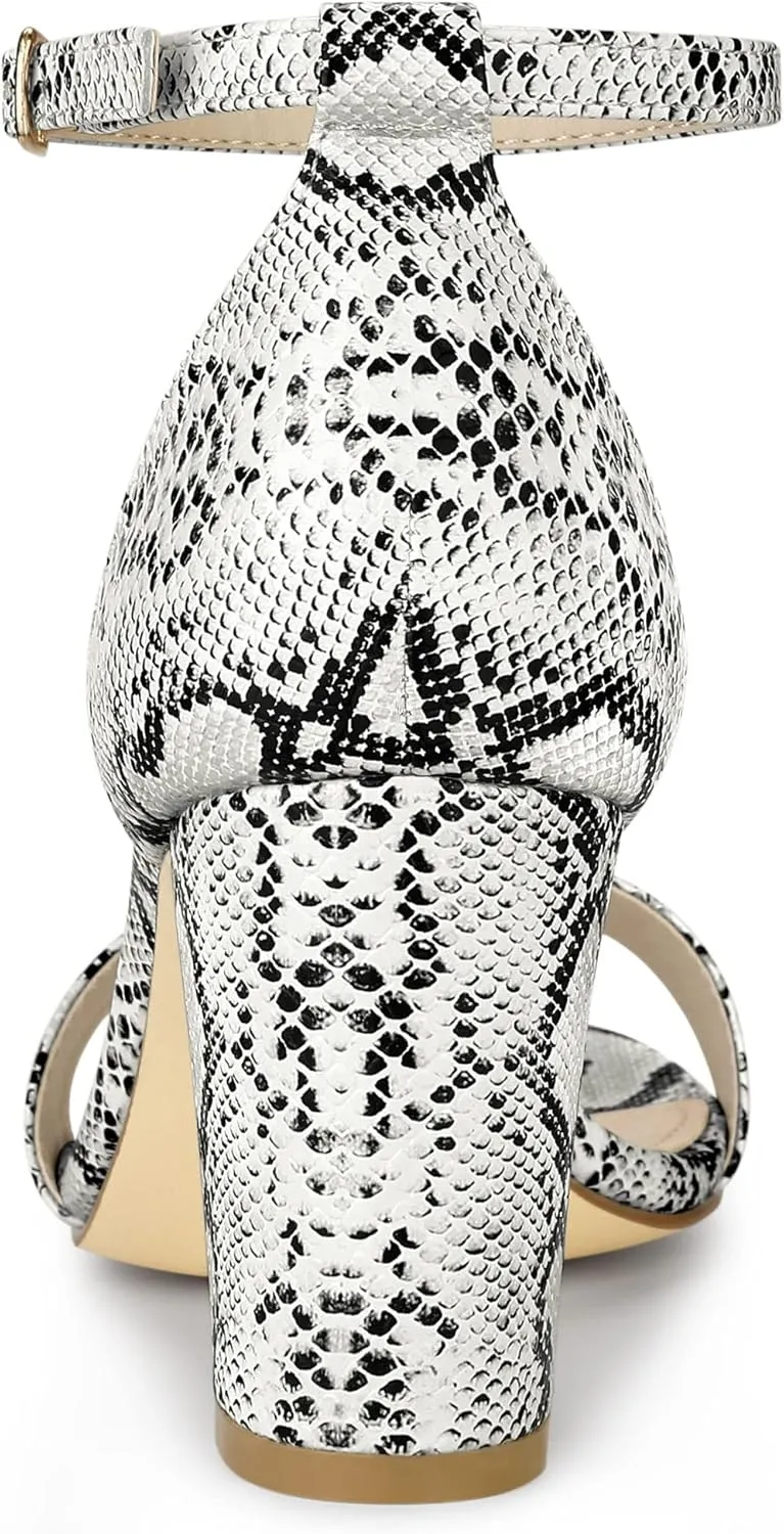Allegra K Women's Snakeskin Heels Chunky Heels Ankle Strap Sandals