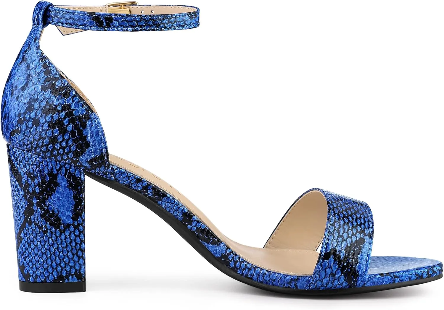 Allegra K Women's Snakeskin Heels Chunky Heels Ankle Strap Sandals