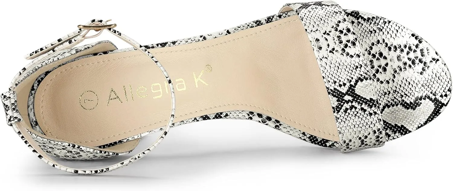 Allegra K Women's Snakeskin Heels Chunky Heels Ankle Strap Sandals