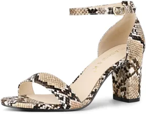 Allegra K Women's Snakeskin Heels Chunky Heels Ankle Strap Sandals