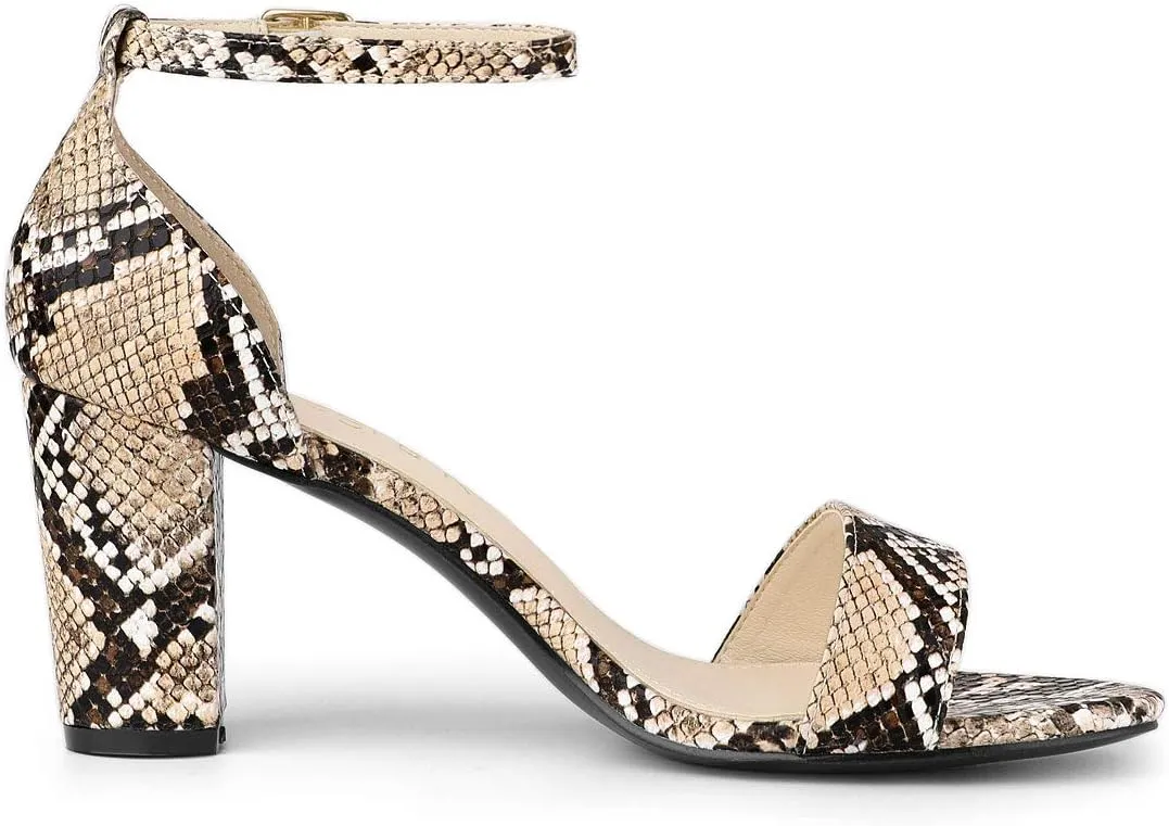 Allegra K Women's Snakeskin Heels Chunky Heels Ankle Strap Sandals