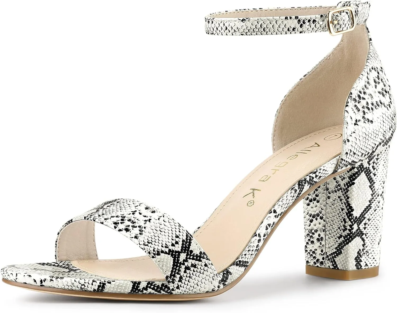 Allegra K Women's Snakeskin Heels Chunky Heels Ankle Strap Sandals