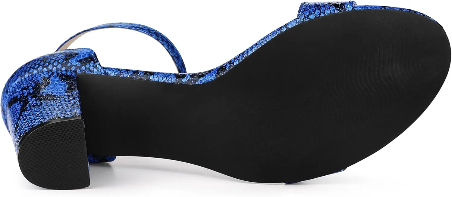 Allegra K Women's Snakeskin Heels Chunky Heels Ankle Strap Sandals