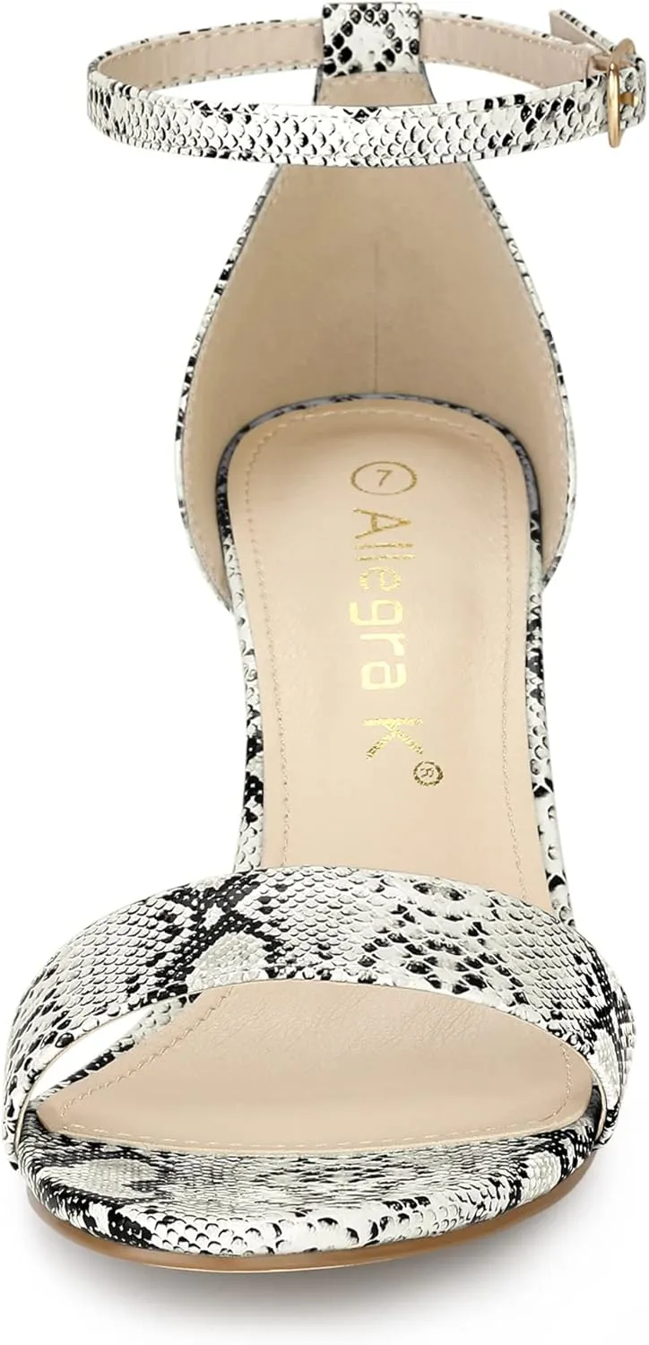 Allegra K Women's Snakeskin Heels Chunky Heels Ankle Strap Sandals