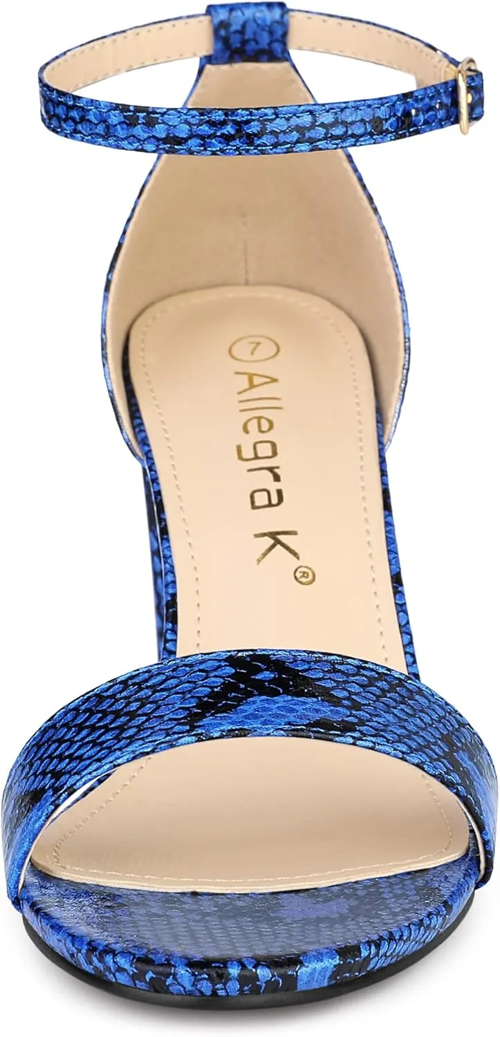 Allegra K Women's Snakeskin Heels Chunky Heels Ankle Strap Sandals