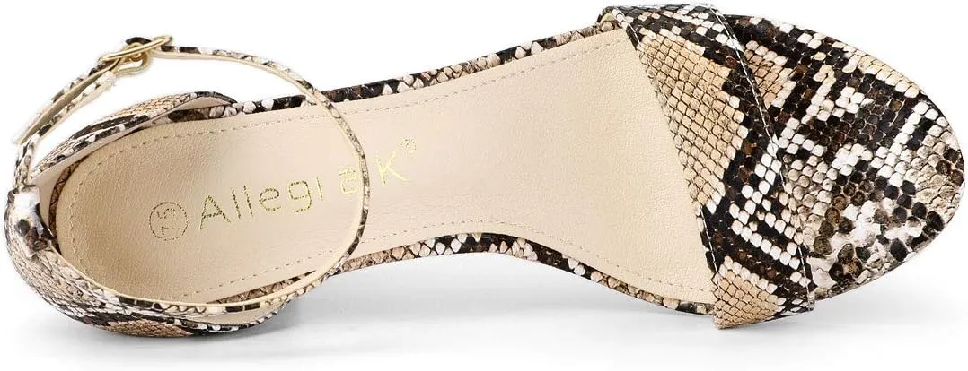 Allegra K Women's Snakeskin Heels Chunky Heels Ankle Strap Sandals