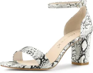 Allegra K Women's Snakeskin Heels Chunky Heels Ankle Strap Sandals