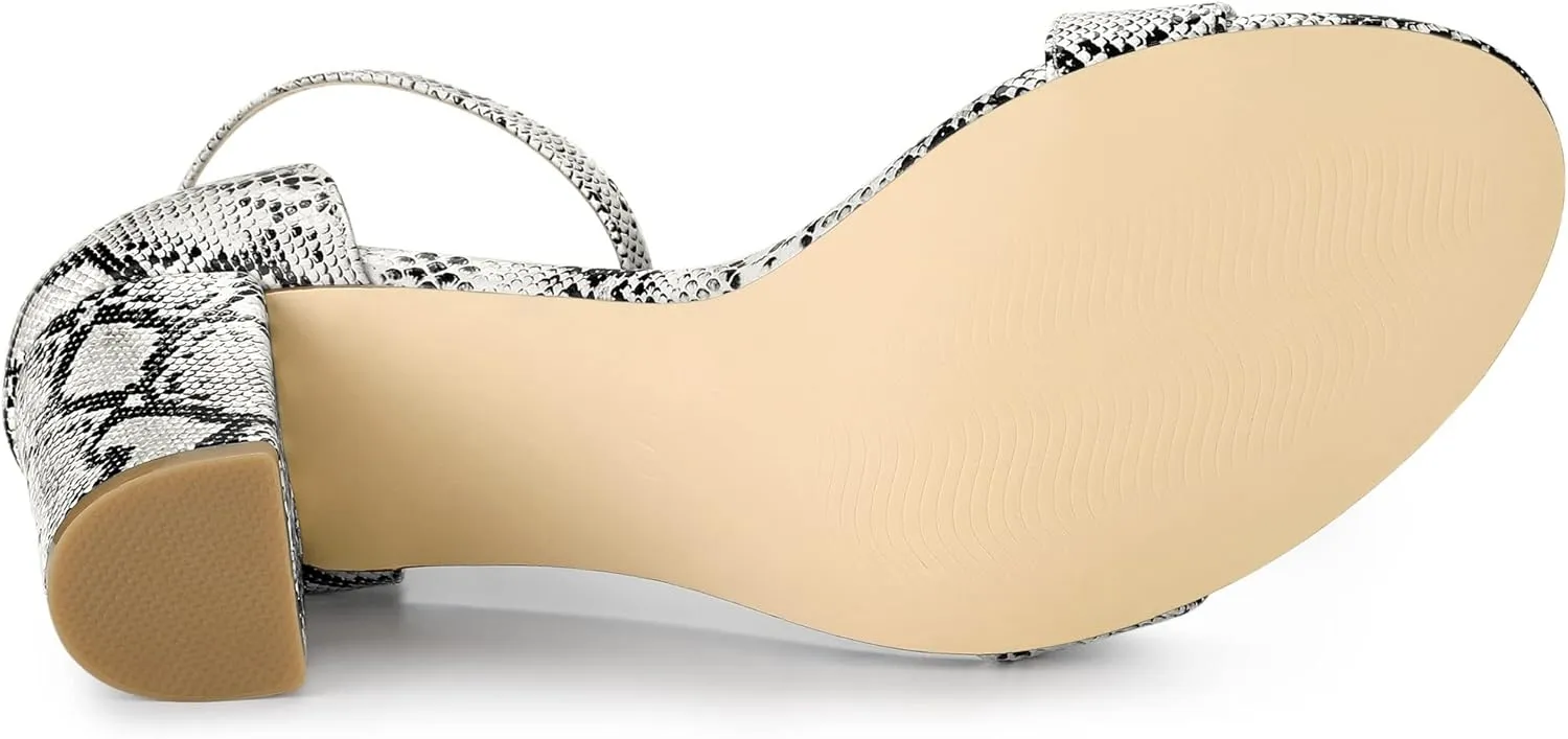 Allegra K Women's Snakeskin Heels Chunky Heels Ankle Strap Sandals