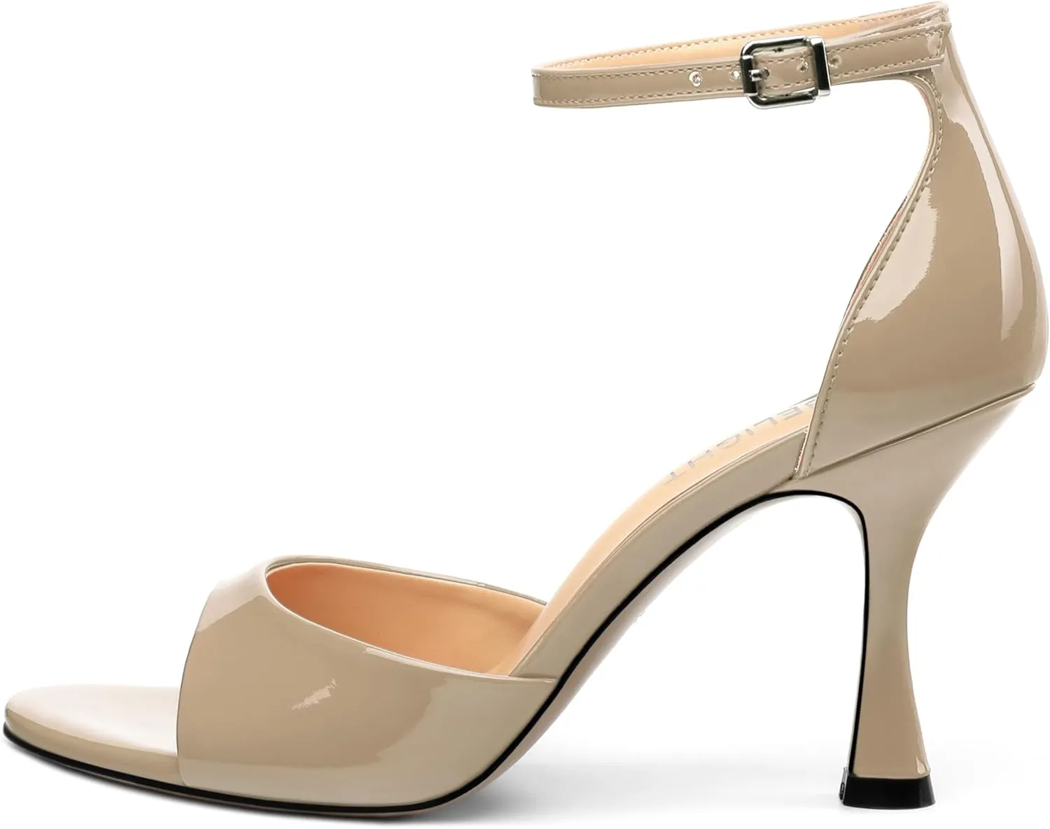 AMBELIGHT Women's Sexy Stiletto High Kitten Patent Heels Ankle Strap Buckle Round Peep Open Toe Sandals Elegant Dress Office Party Wedding Shoes For Women 3.5 Inch