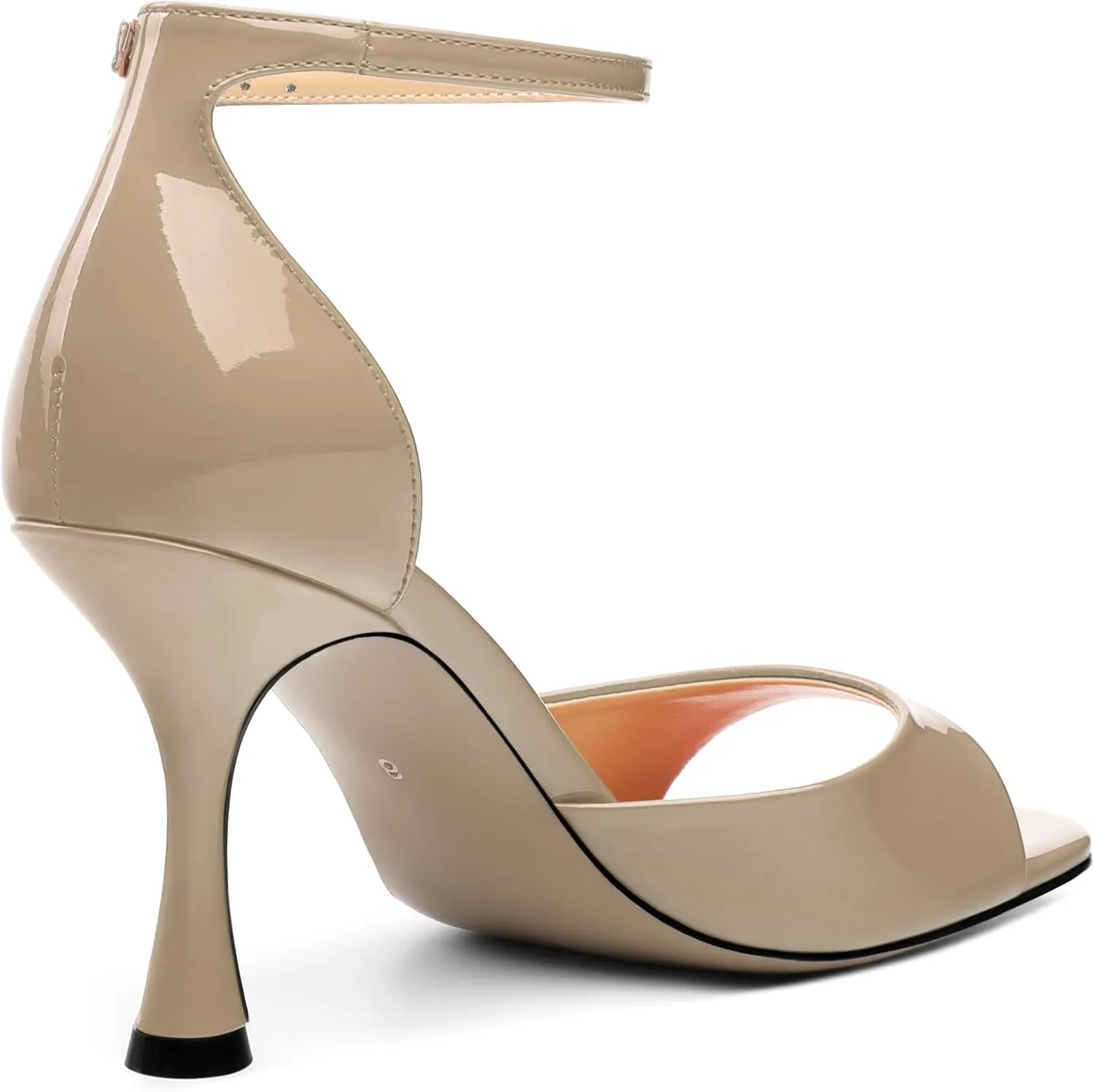 AMBELIGHT Women's Sexy Stiletto High Kitten Patent Heels Ankle Strap Buckle Round Peep Open Toe Sandals Elegant Dress Office Party Wedding Shoes For Women 3.5 Inch