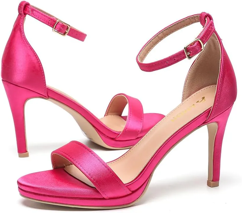 Amoji Women's 4 Inch Heels Strappy Heels Ankle Strap Lady Heeled Sandals 324