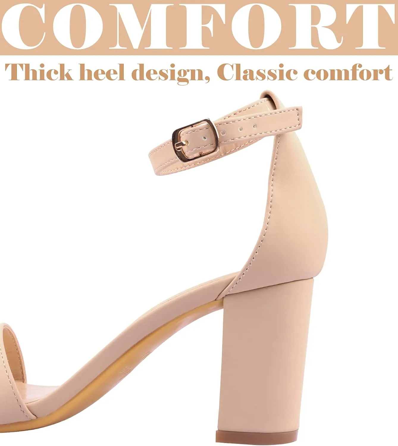 Ankis Heels for Women Open Toe Ankle Strap Chunky Heel Sandals 2.75 Inch