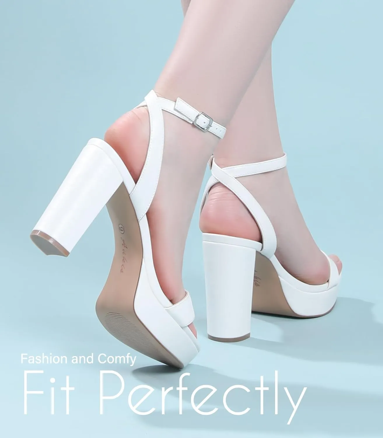 Ankis Platform Heels for Women 4 Inches Chunky Heels Sandals for Women Comfy Open Toe Block Heeled Sandals Nude White Silver Gold Black Ankle Strappy Heels for Women