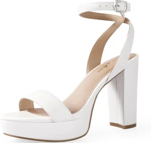 Ankis Platform Heels for Women 4 Inches Chunky Heels Sandals for Women Comfy Open Toe Block Heeled Sandals Nude White Silver Gold Black Ankle Strappy Heels for Women