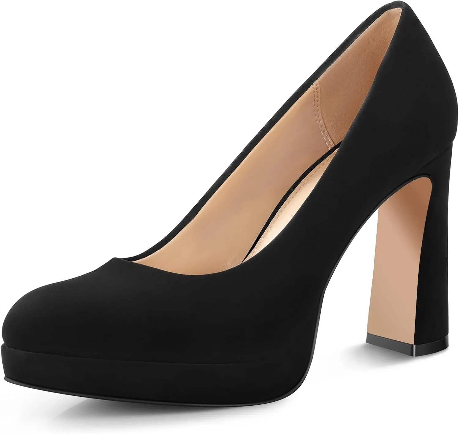 Ankis Platform Heels Women’s Pumps Black White Nude Closed Toe Chunky Heel Shoes