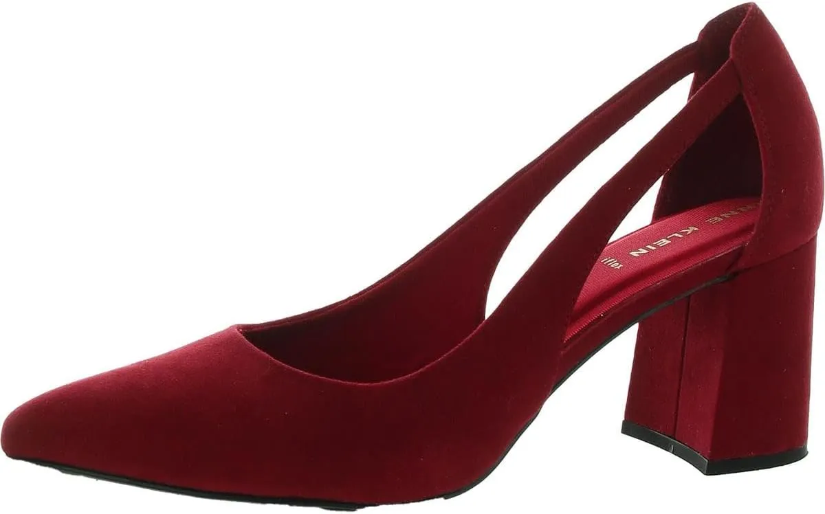 Anne Klein Womens Faux Leather Pointed Toe Block Heels