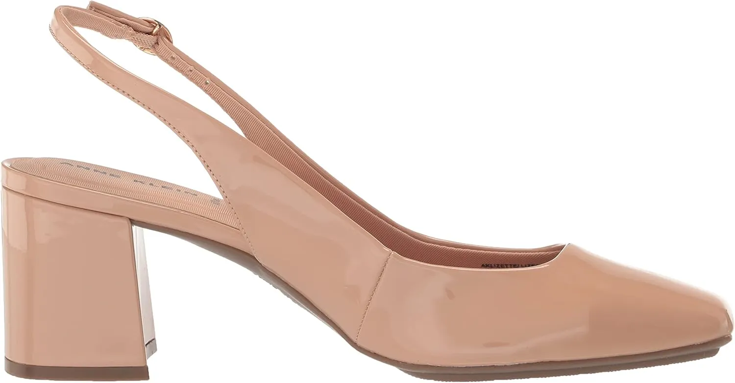 Anne Klein Womens Faux Leather Square Toe Slingback Heels