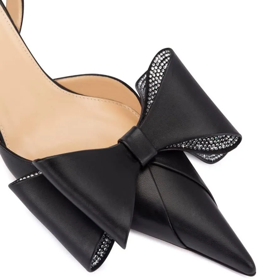 Arqa Women's Kitten Heels Oversize Satin Bow Slingback Pumps Pointed Toe Dress Low Heels