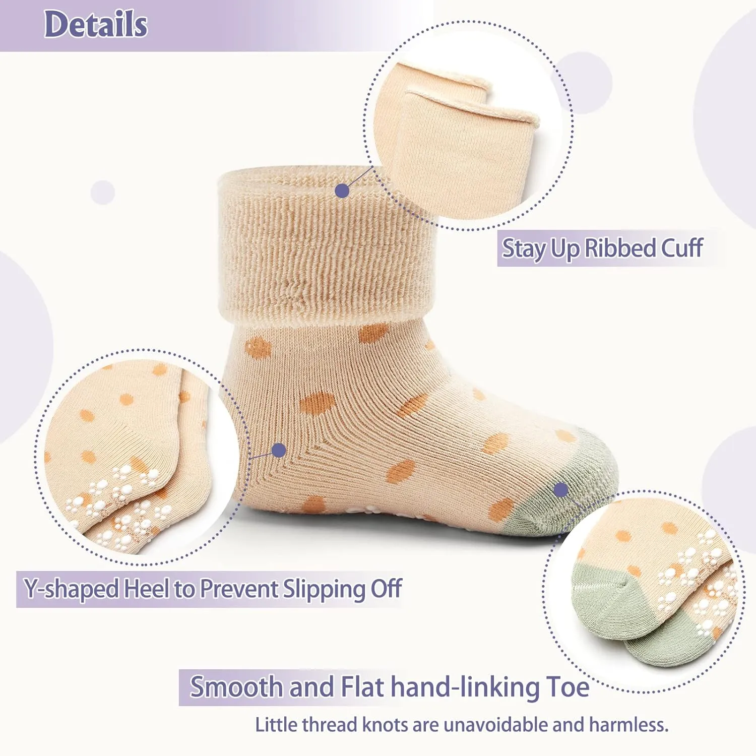 Baby Winter Socks Non Slip Warm Socks with Grips for Baby Boys Girls Fuzzy Terry Stars Color 6 Pack