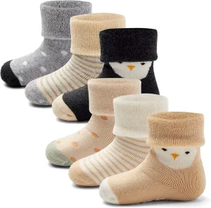 Baby Winter Socks Non Slip Warm Socks with Grips for Baby Boys Girls Fuzzy Terry Stars Color 6 Pack