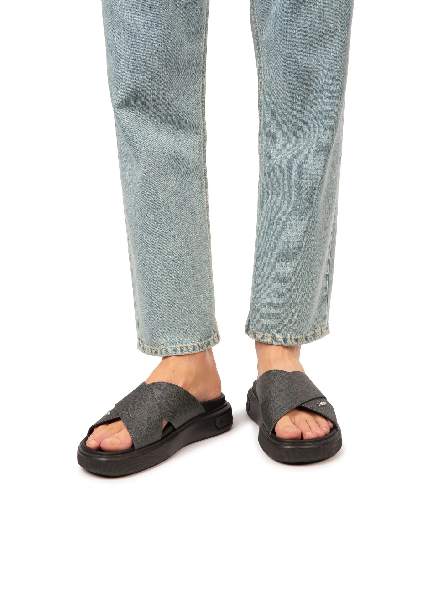 Bally Lift Slide with a Monogram Print in Grey